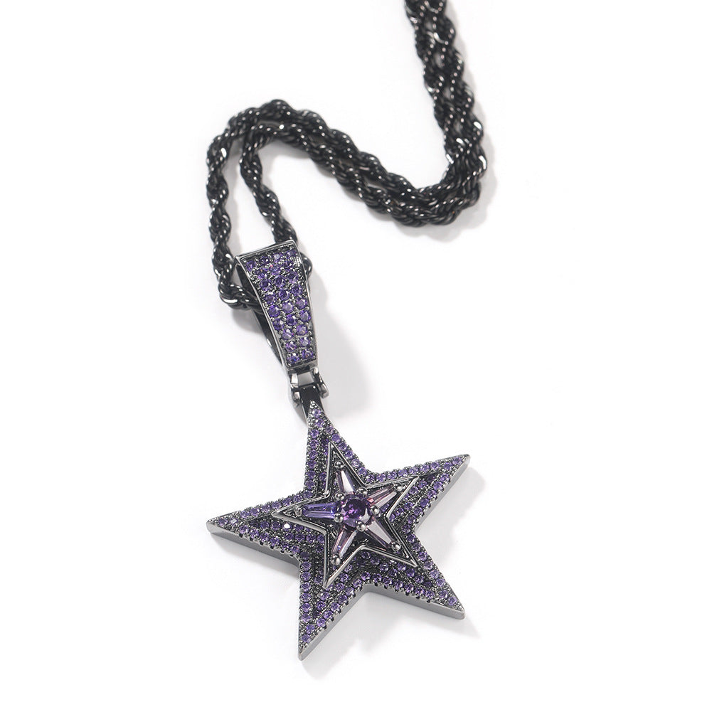 Hip-hop diamond-studded rotating five-pointed star necklace by nowadaysfashion