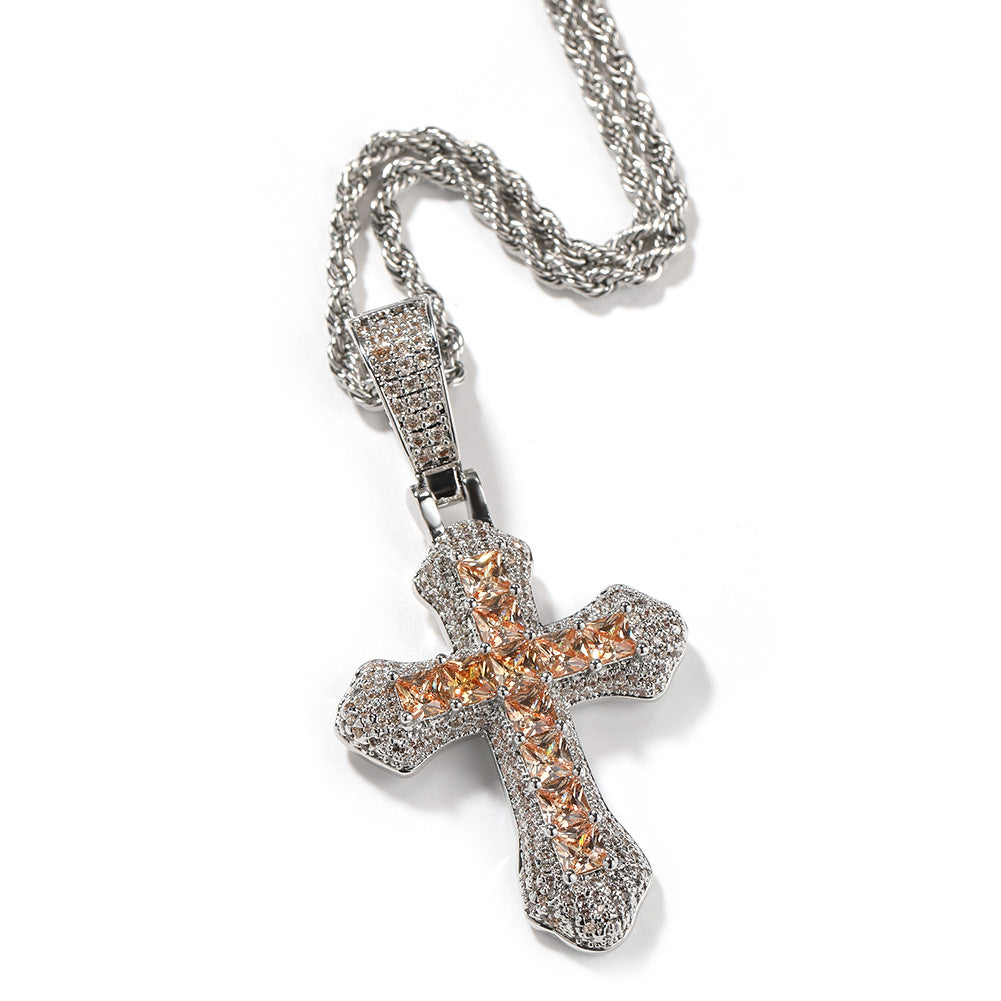 Hip-hop copper-inlaid purple zircon cross necklace by nowadaysfashion