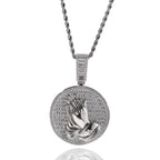 Hip-hop round disc zircon-encrusted praying hands pendant by nowadaysfashion