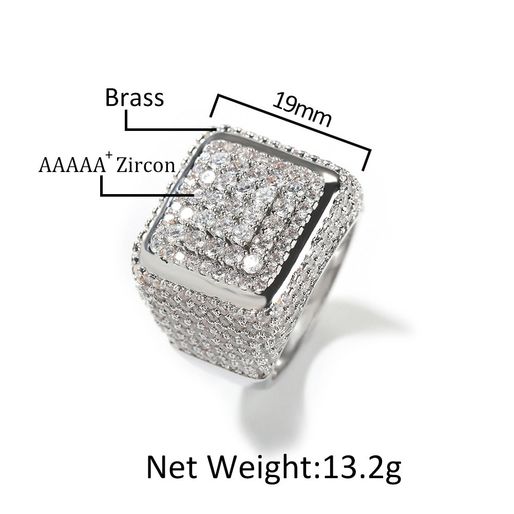 Hip-hop large square ring with zircon by nowadaysfashion