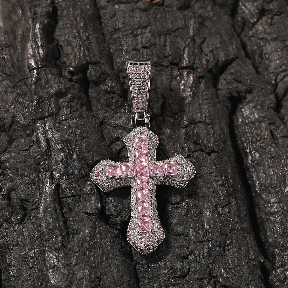 Hip-hop copper-inlaid purple zircon cross necklace by nowadaysfashion