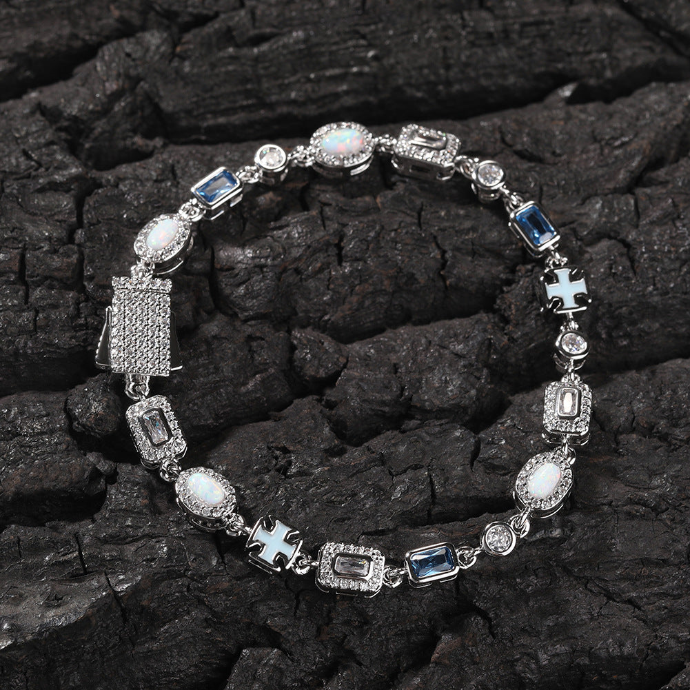 6mm blue colored gemstone bracelet with diamonds by nowadaysfashion