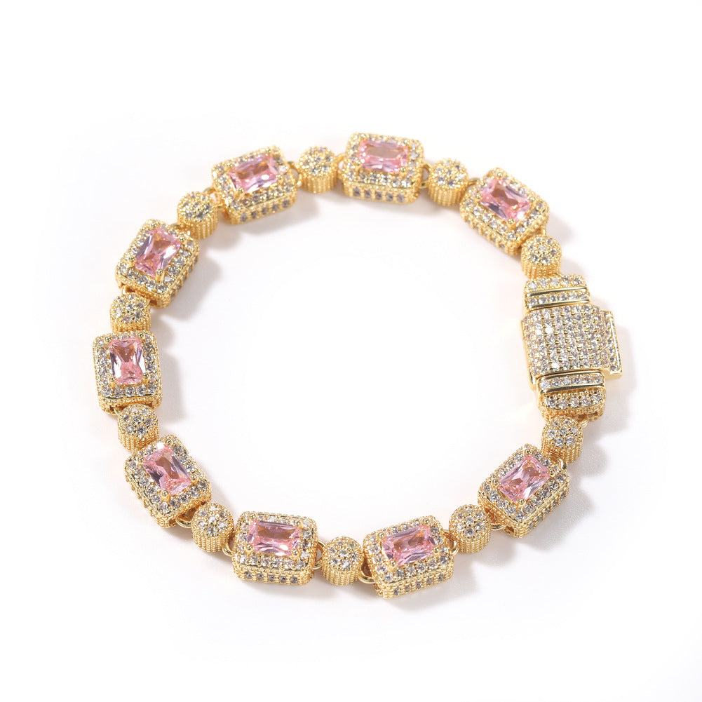 Copper inlaid pink zircon hip-hop bracelet by nowadaysfashion