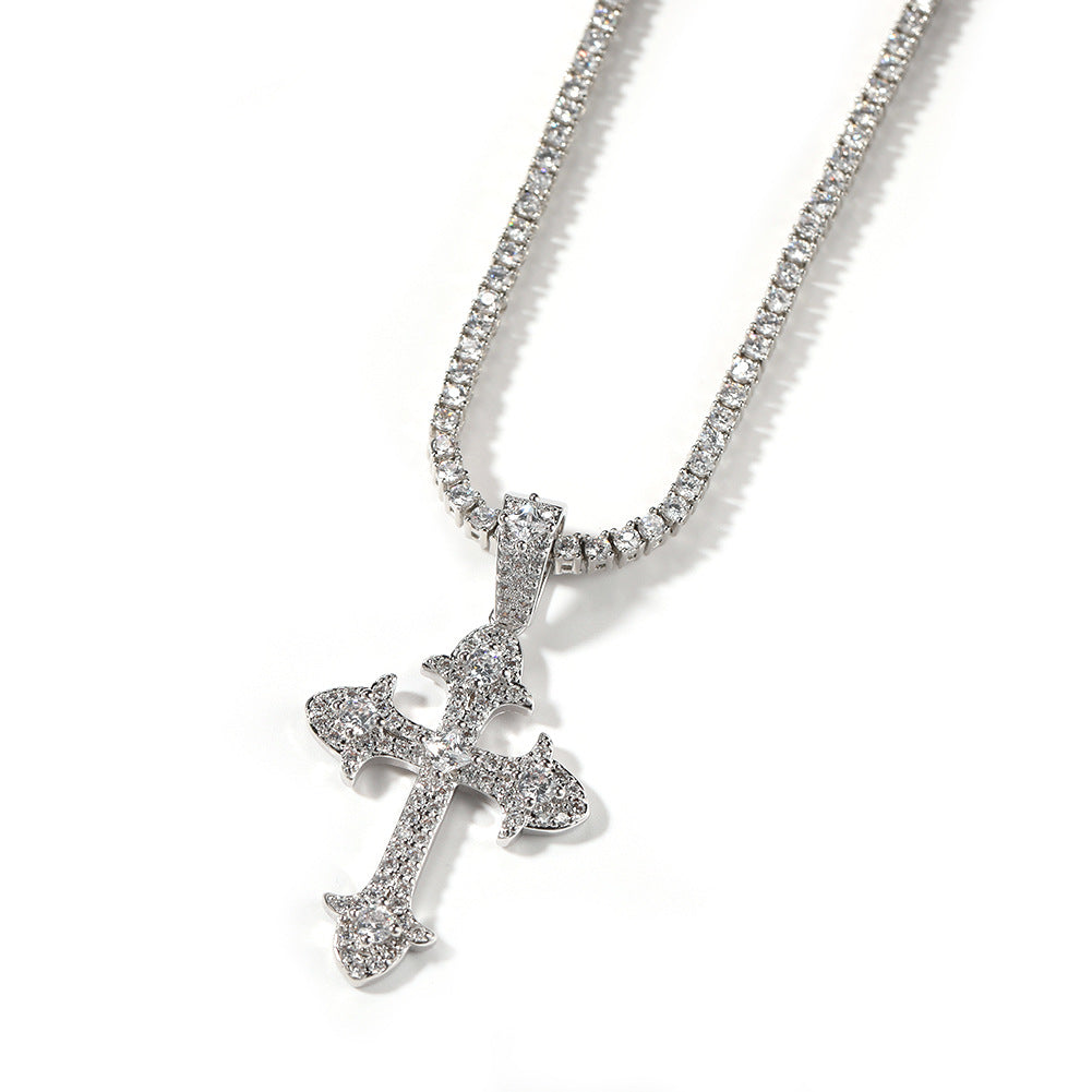 Hip-Hop Diamond-Encrusted Zircon Cross Necklace by nowadaysfashion