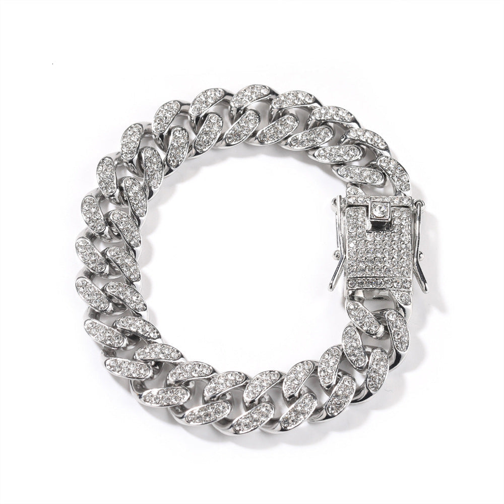 Hip-Hop 12mm Diamond-Encrusted Cuban Chain Bracelet by nowadaysfashion