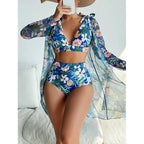 Swimwear Women Split Long Sleeved Blouse Sexy Print Bikini Swimsuit Three Piece Swimsuit by Bella Mia