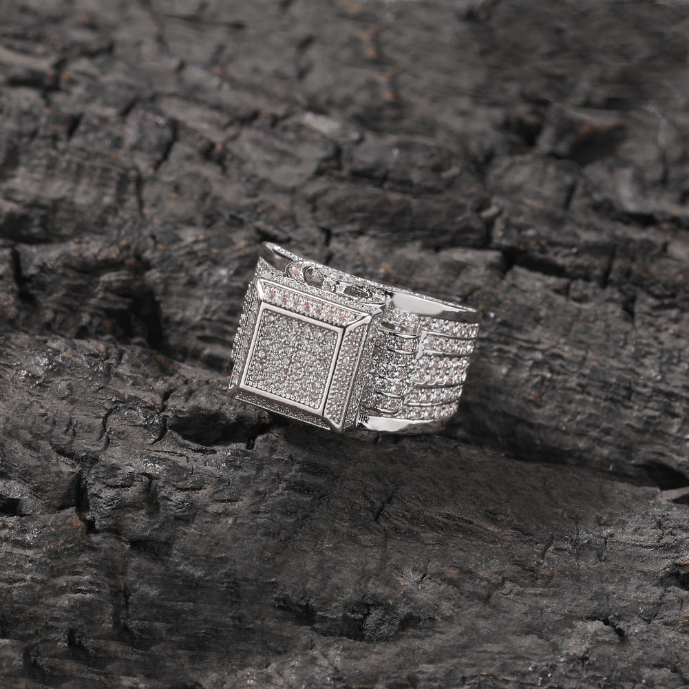 Hip-hop square diamond-encrusted couple ring by nowadaysfashion