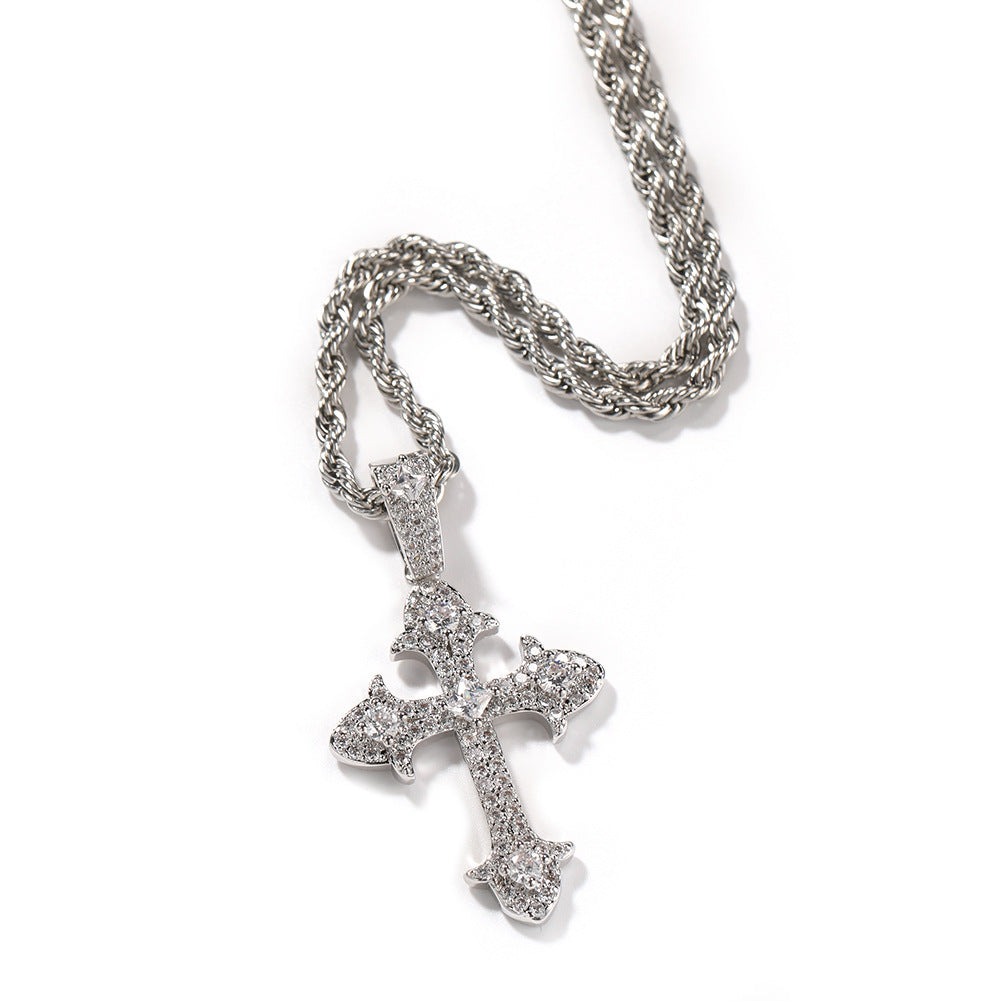 Hip-Hop Diamond-Encrusted Zircon Cross Necklace by nowadaysfashion