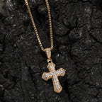 Gold-plated, diamond-encrusted mini cross necklace by nowadaysfashion