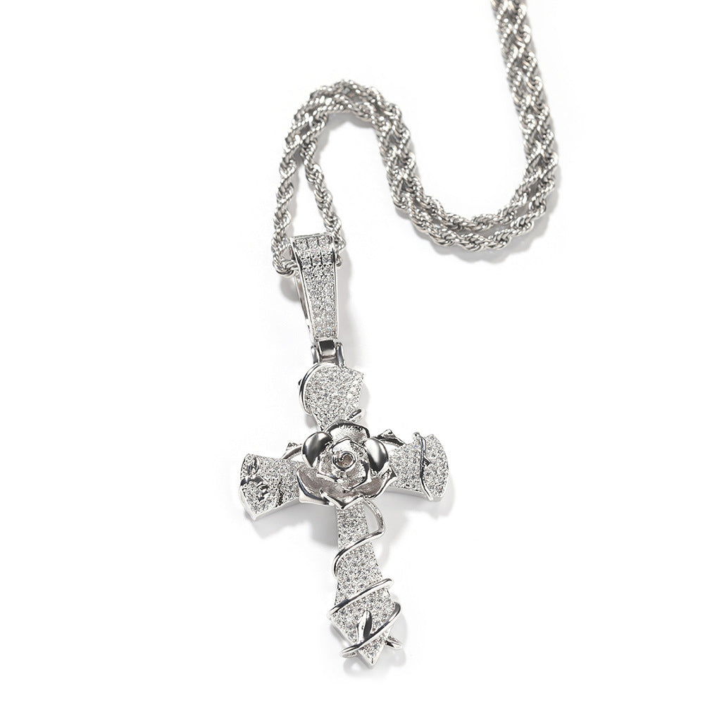 Hip-hop rose cross necklace with 5A zircon inlay by nowadaysfashion