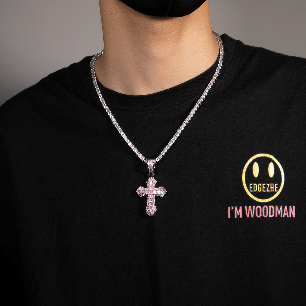 Hip-hop copper-inlaid purple zircon cross necklace by nowadaysfashion