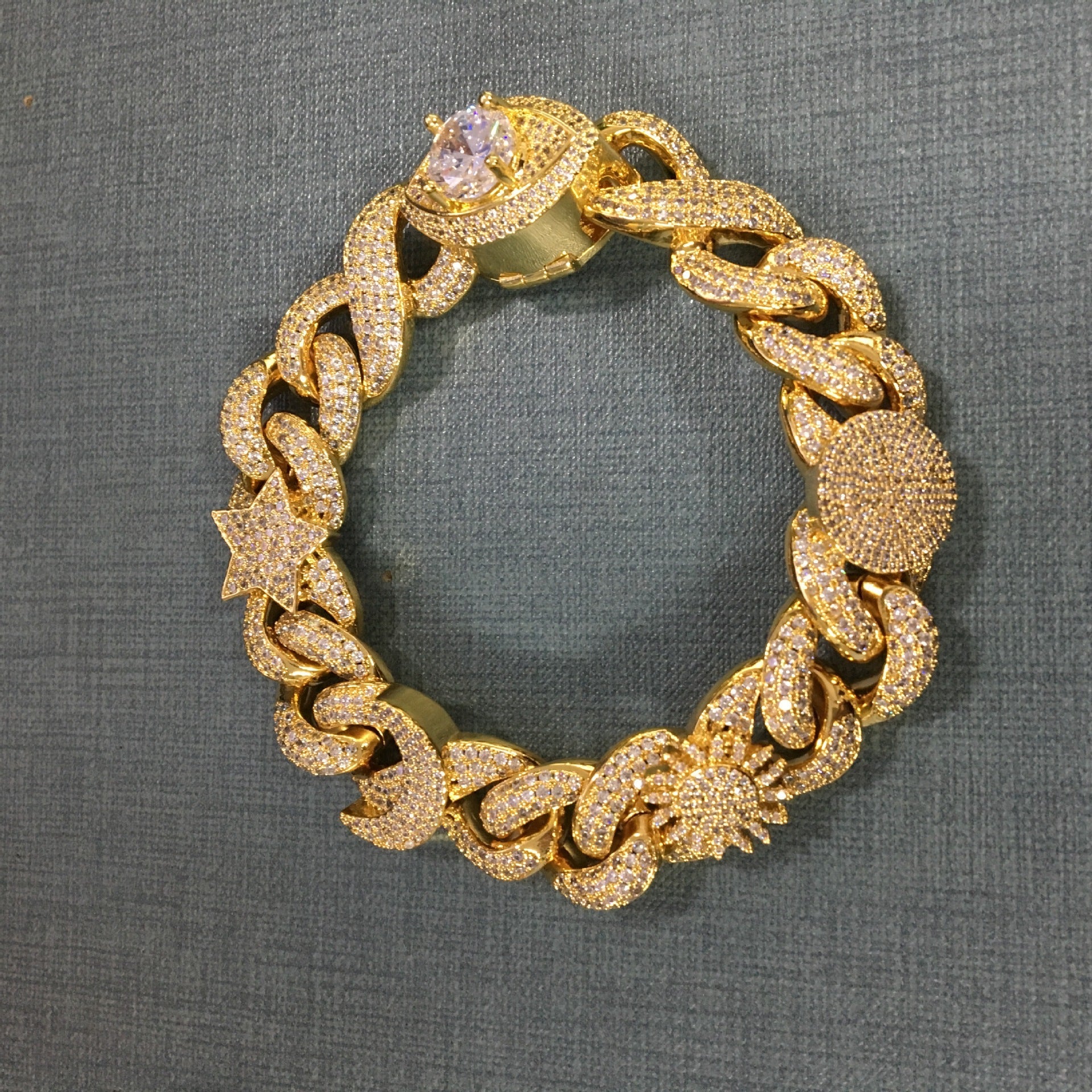 Hip-hop zircon-encrusted sun, star and eye necklace by nowadaysfashion