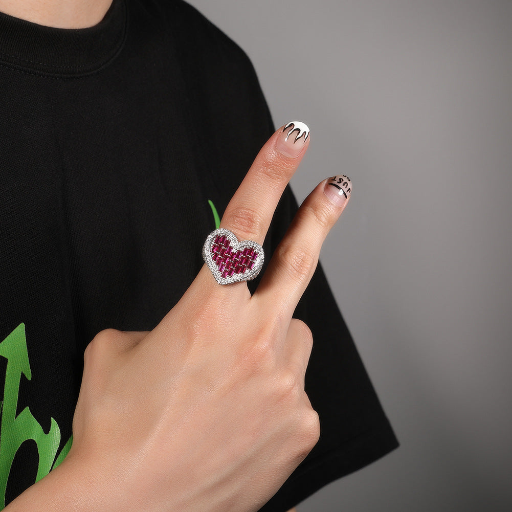 Hip-hop T-square heart-shaped zircon ring by nowadaysfashion