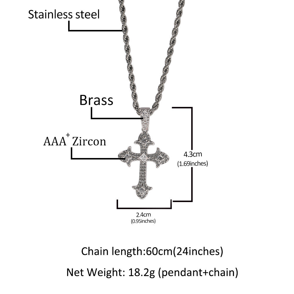 Hip-Hop Diamond-Encrusted Zircon Cross Necklace by nowadaysfashion
