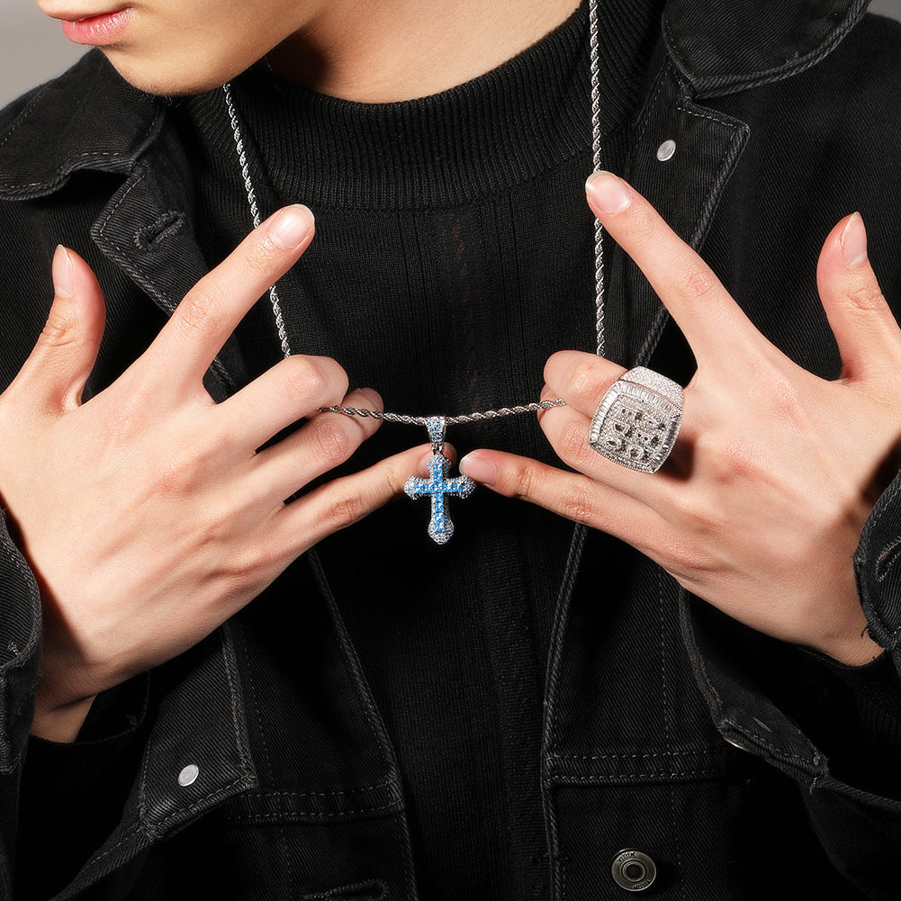 Blue Zircon Cross Hip-hop Necklace by nowadaysfashion