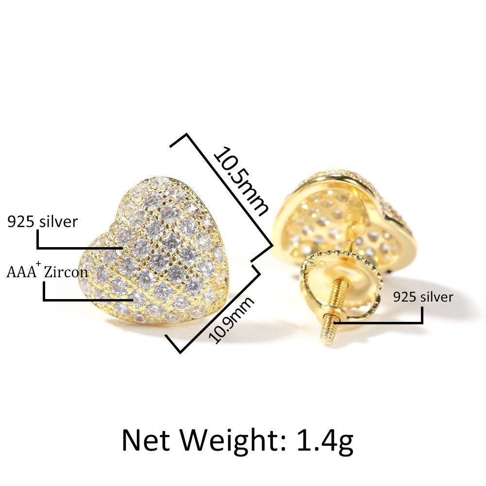 Hip Hop diamond-encrusted 925 silver stud earrings by nowadaysfashion