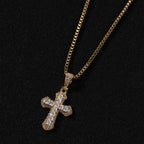 Gold-plated, diamond-encrusted mini cross necklace by nowadaysfashion
