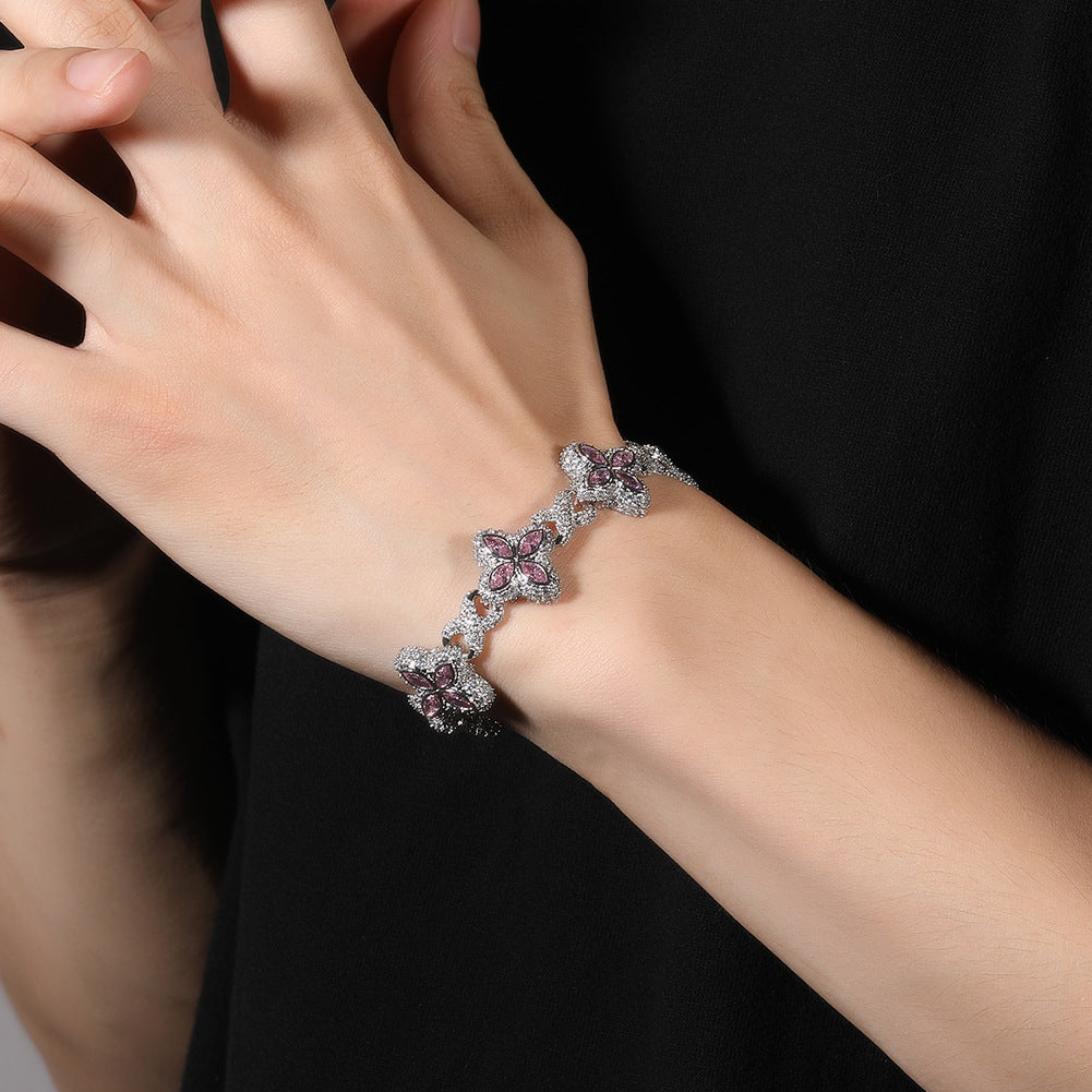 Hip-hop zircon colored infinite four-leaf clover bracelet by nowadaysfashion