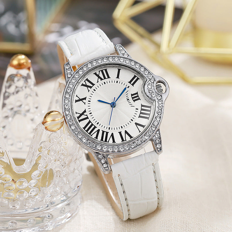 Fashion Diamond-Encrusted Women's Quartz Watch with Leather Strap by nowadaysfashion
