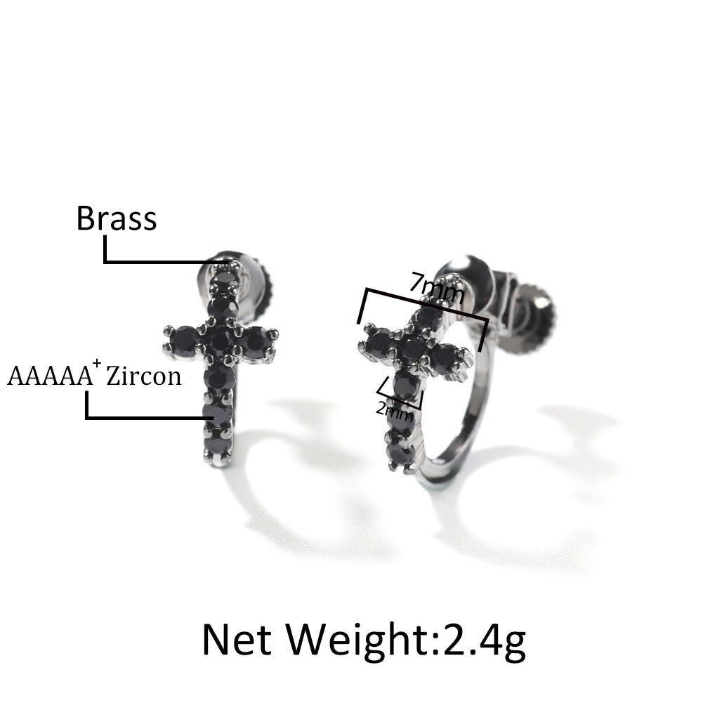 Hip Hop Zircon Black Spiral Clasp Cross Earrings by nowadaysfashion