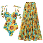 Women Swimsuit Sunflower Printed One Piece Swimsuit Set by Bella Mia