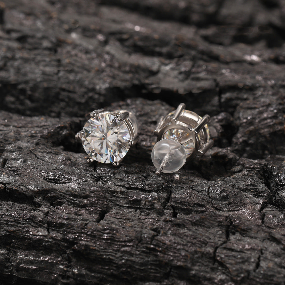 Hip-hop 925 silver moissanite six-prong earrings by nowadaysfashion