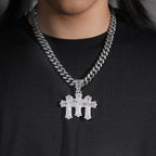 Hip-hop diamond-encrusted zircon three-cross Cuban necklace by nowadaysfashion