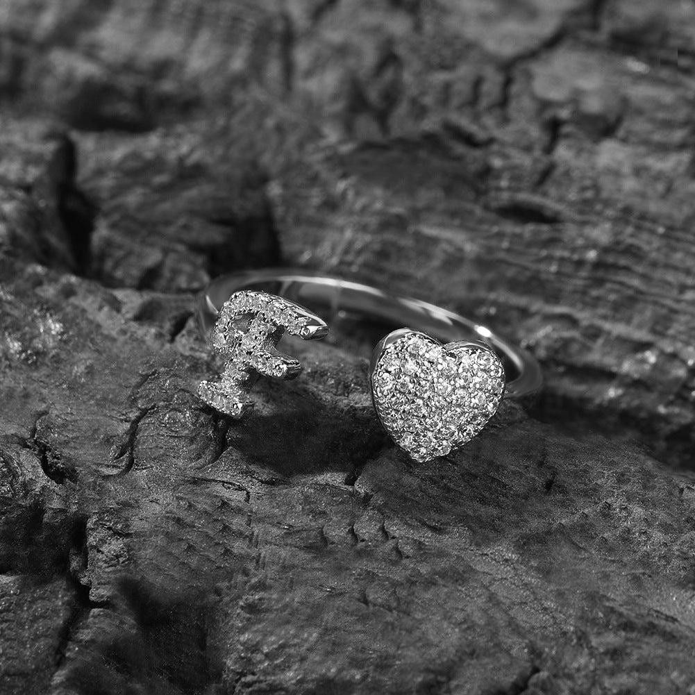 Hip-hop zircon-encrusted 26 English letters ring by nowadaysfashion