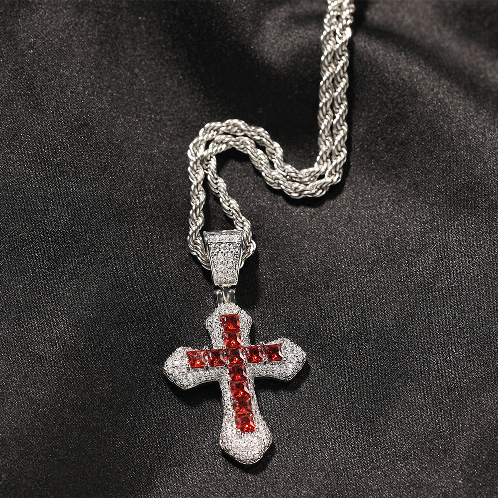 Blue Zircon Cross Hip-hop Necklace by nowadaysfashion
