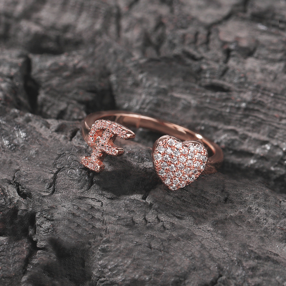 Hip-hop zircon-encrusted 26 English letters ring by nowadaysfashion