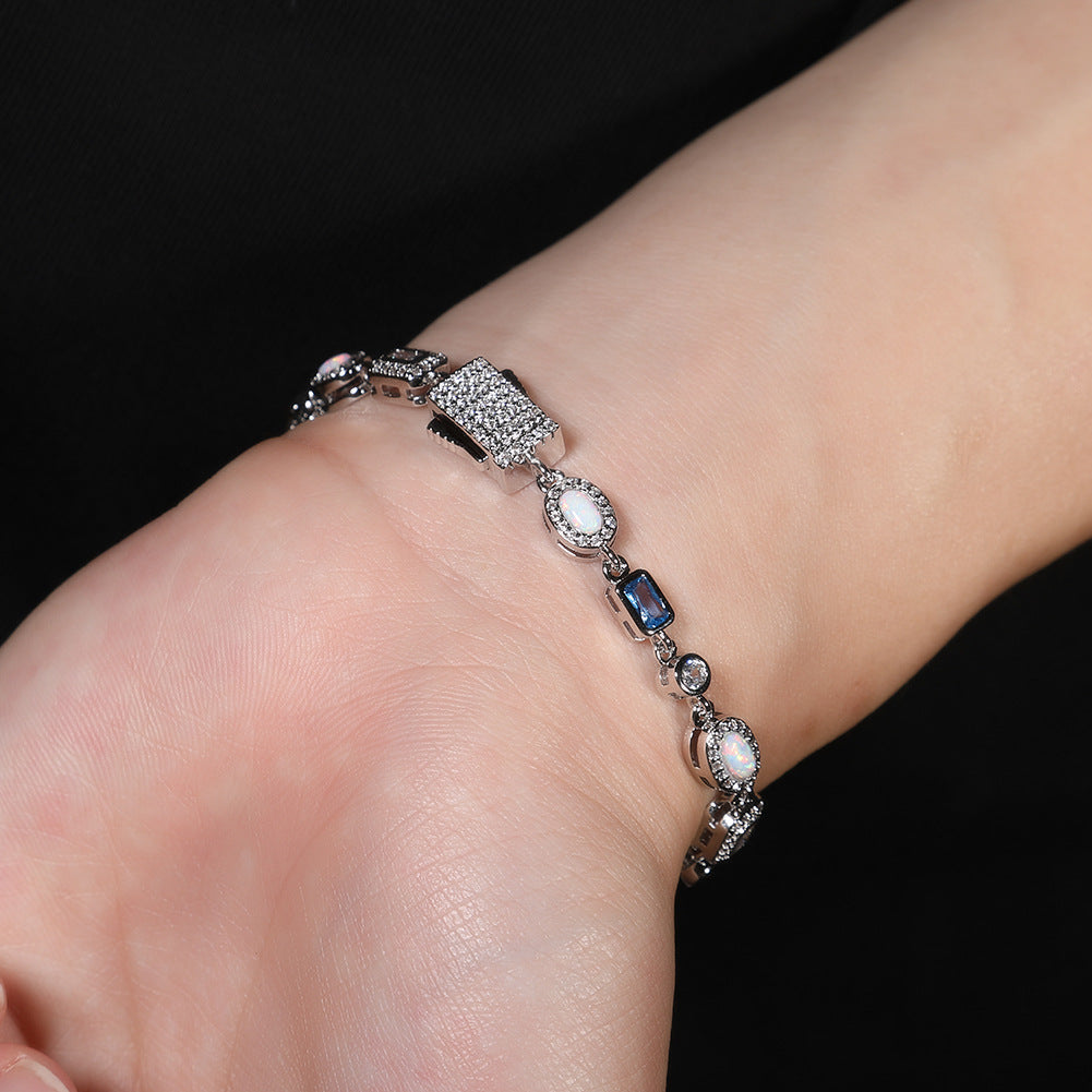 6mm blue colored gemstone bracelet with diamonds by nowadaysfashion
