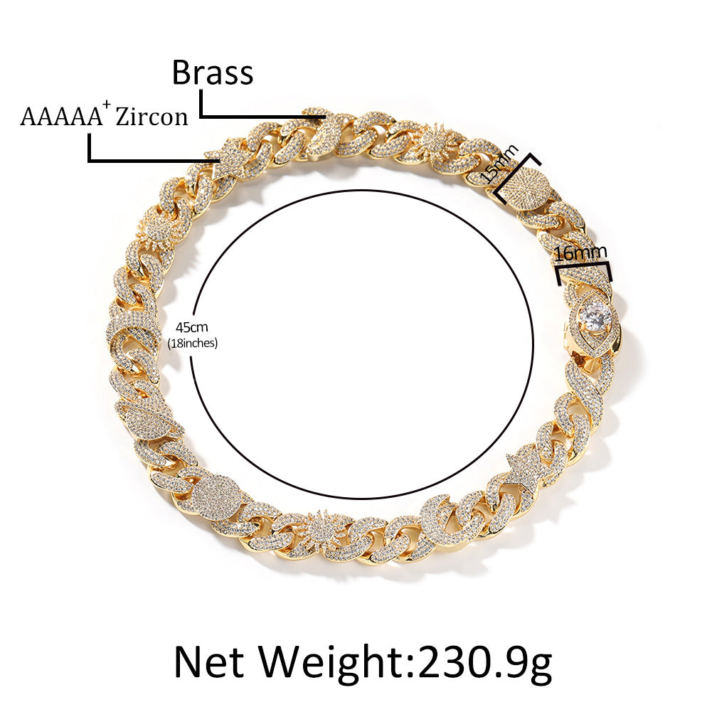 Hip-hop zircon-encrusted sun, star and eye necklace by nowadaysfashion