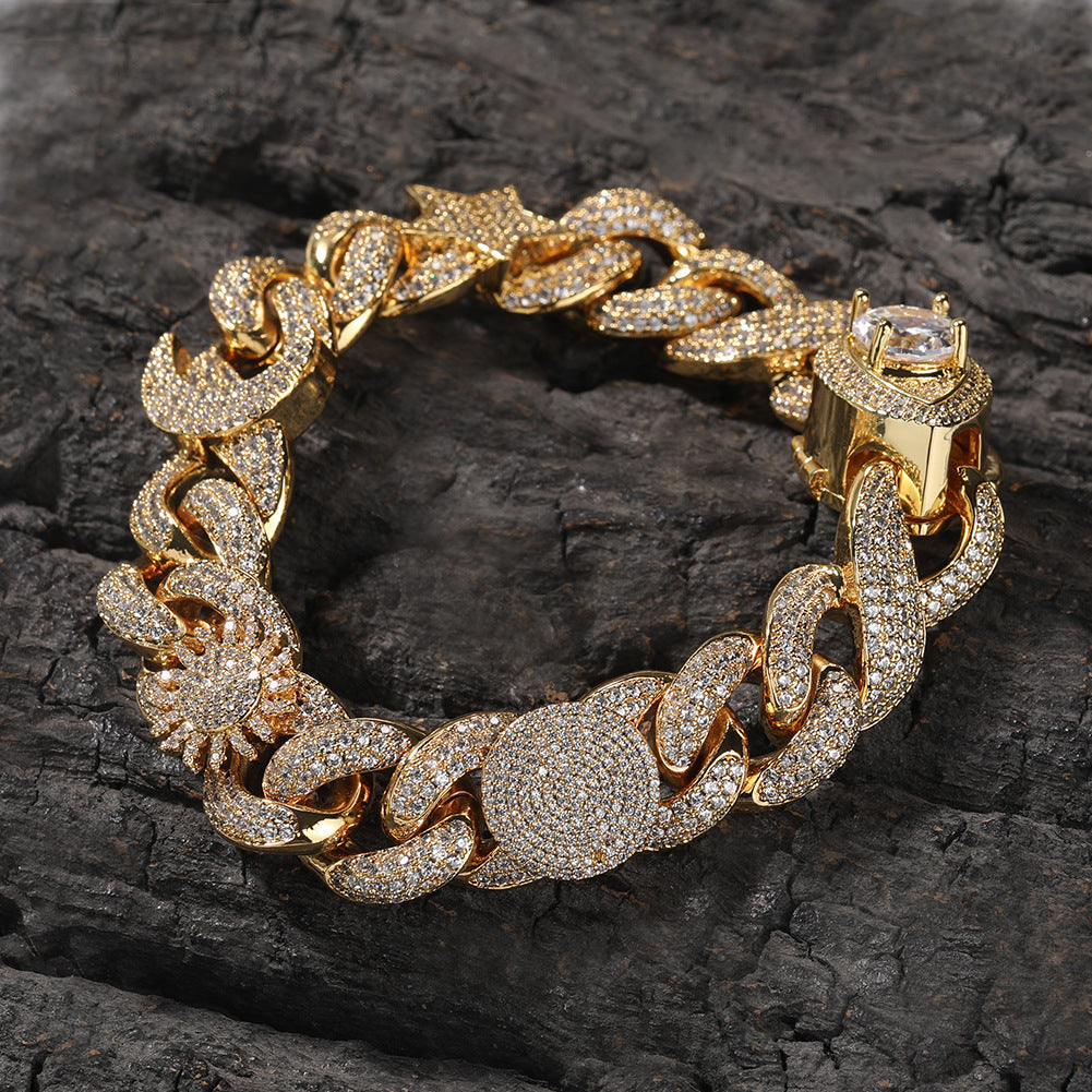 Hip-hop zircon-encrusted sun, star and eye necklace by nowadaysfashion