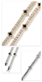 Hip-hop four-leaf clover diamond tennis chain necklace bracelet by nowadaysfashion