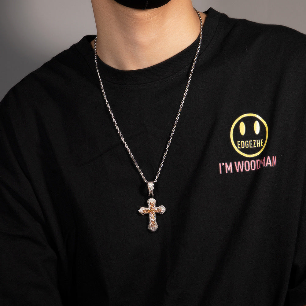 Hip-hop copper-inlaid purple zircon cross necklace by nowadaysfashion