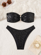 Split Sequ Solid Color Sexy Tube Top Banded Bikini by Bella Mia