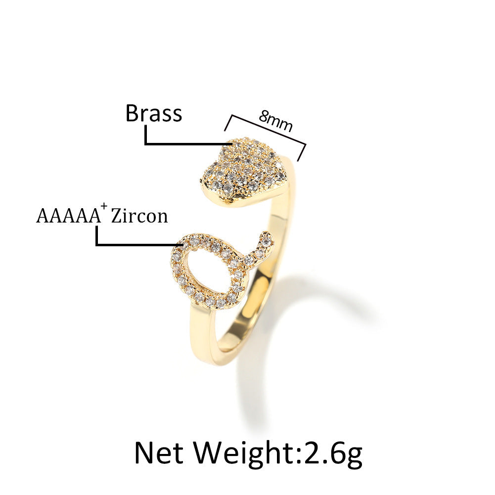Hip-hop zircon-encrusted 26 English letters ring by nowadaysfashion