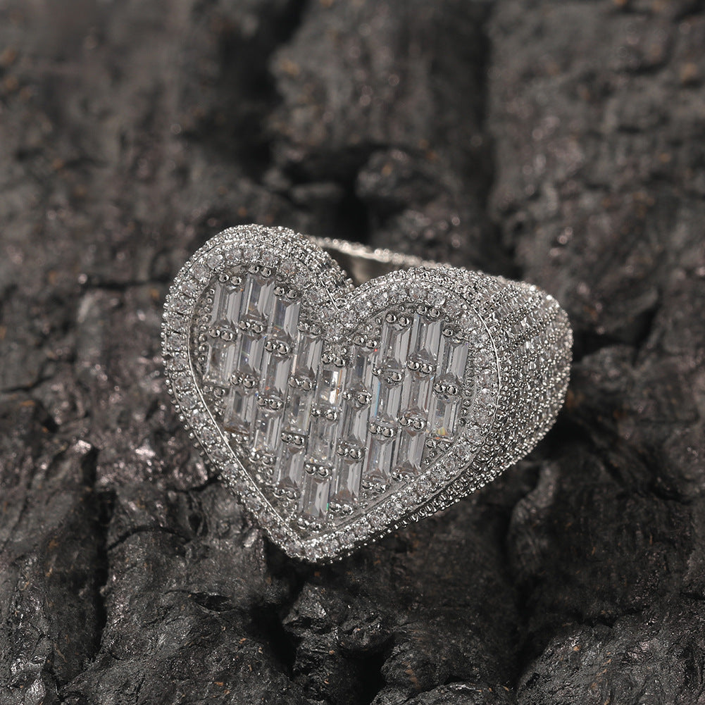 Hip-hop T-square heart-shaped zircon ring by nowadaysfashion