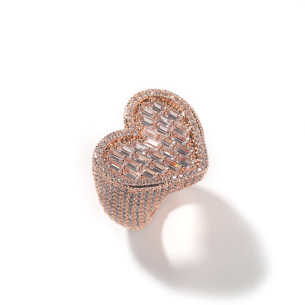 Hip-hop T-square heart-shaped zircon ring by nowadaysfashion