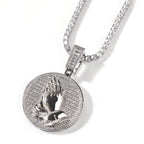 Hip-hop round disc zircon-encrusted praying hands pendant by nowadaysfashion