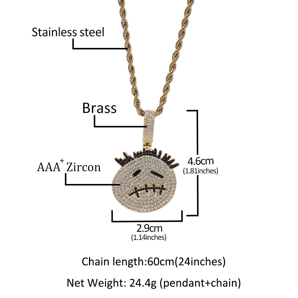 Hip-hop cartoon zircon spiky-head avatar necklace by nowadaysfashion