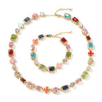 Exquisite diamond-encrusted colored gemstone bracelet and necklace by nowadaysfashion