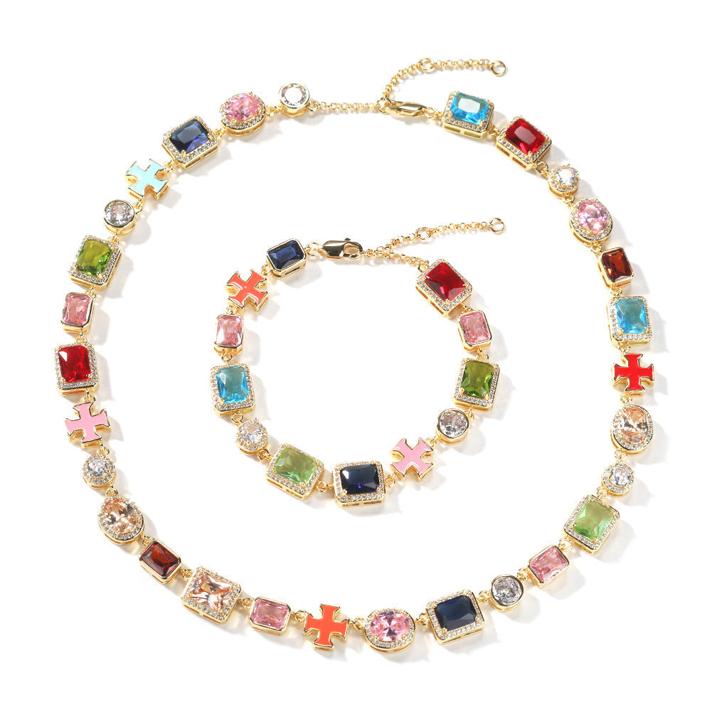 Exquisite diamond-encrusted colored gemstone bracelet and necklace by nowadaysfashion