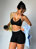 Color Block Seamless Tight Halter Back Beautifying Nylon Two Piece Yoga Sports Fitness Women by Bella Mia