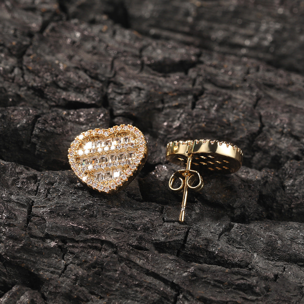 Hip-hop inlaid zircon heart-shaped earrings by nowadaysfashion