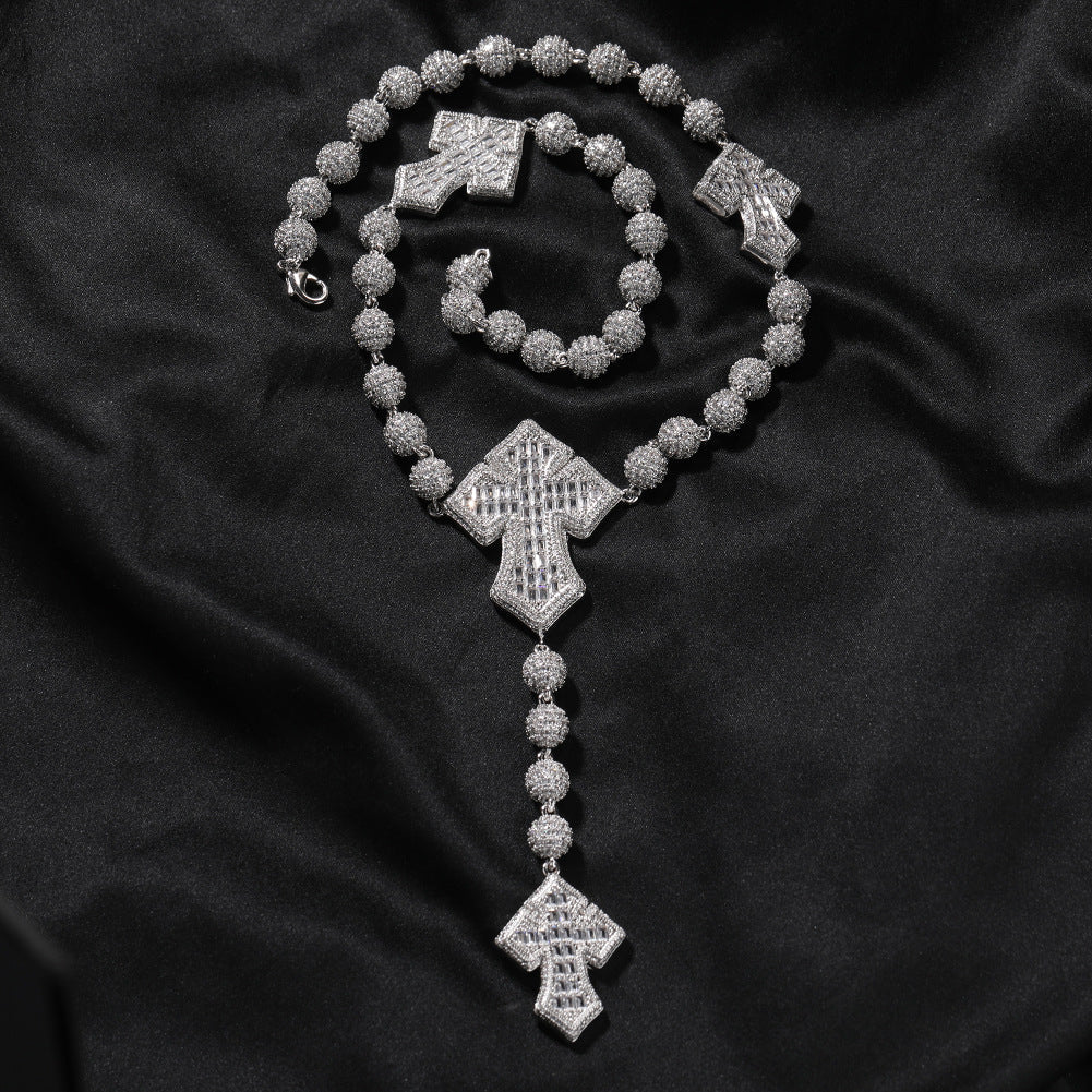 Hip Hop Beaded Zirconia Cross Necklace by nowadaysfashion