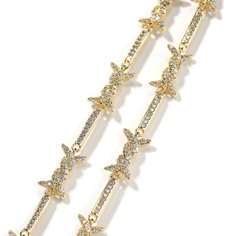 Hiphop zircon-encrusted barbed wire necklace by nowadaysfashion