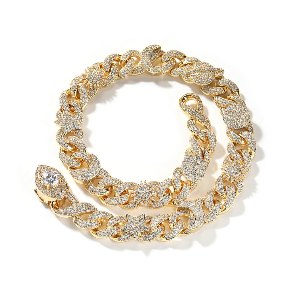 Hip-hop zircon-encrusted sun, star and eye necklace by nowadaysfashion