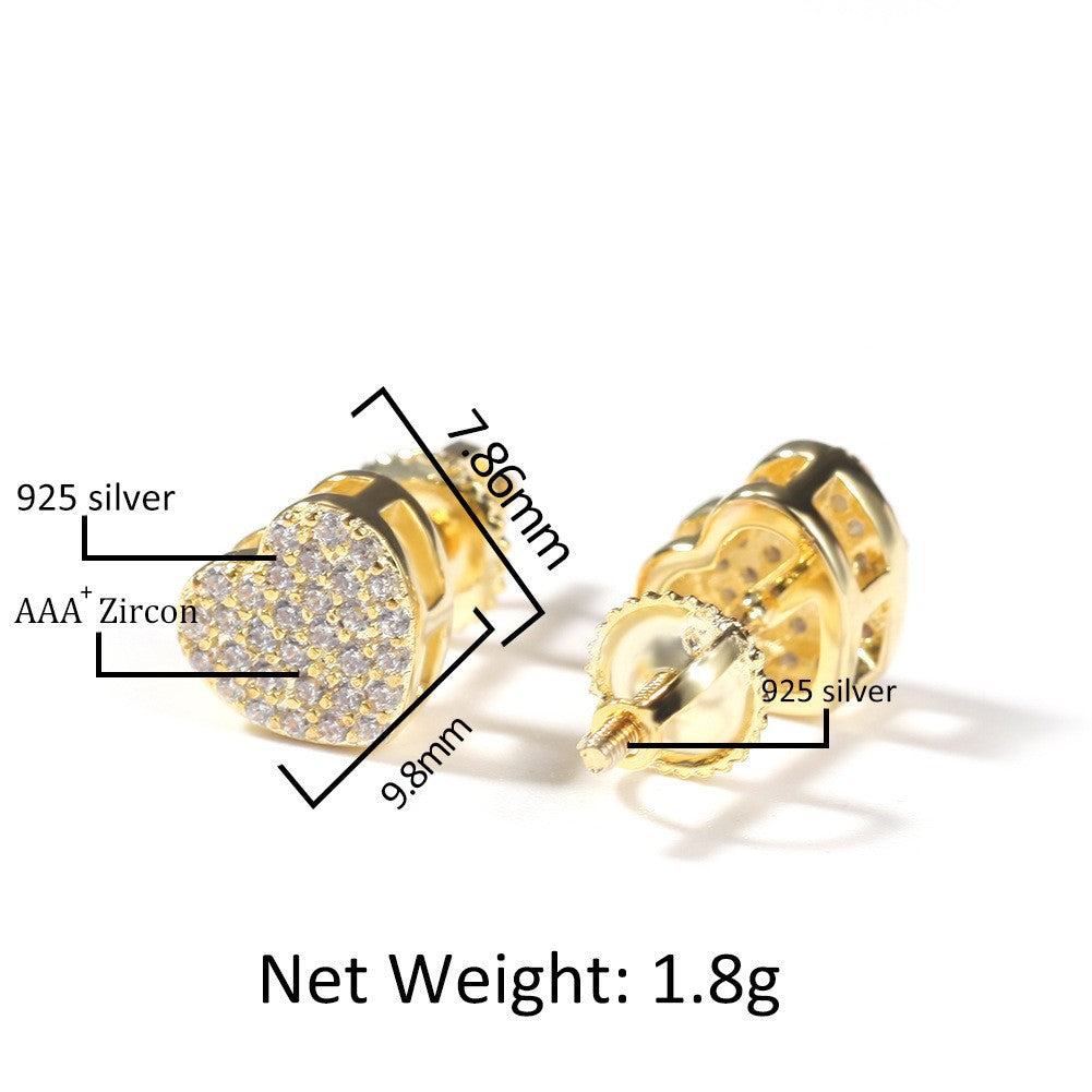 Hip Hop diamond-encrusted 925 silver stud earrings by nowadaysfashion