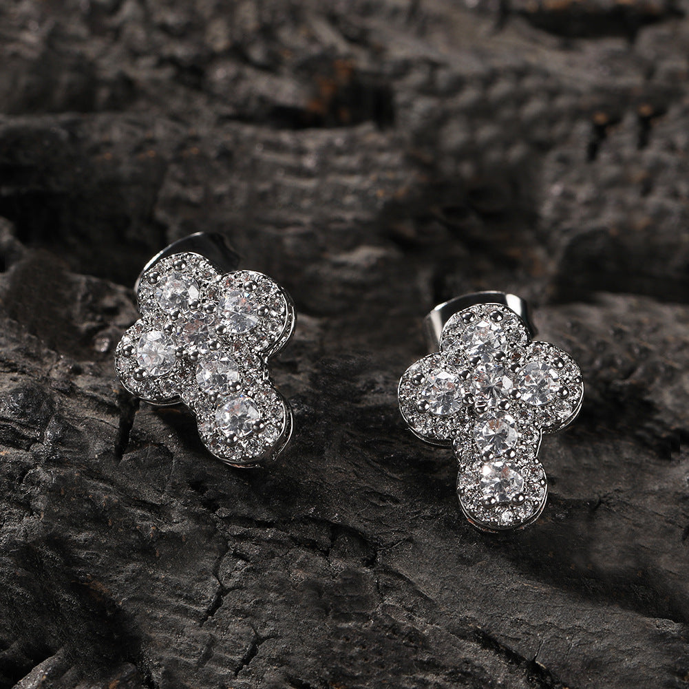 Hip-hop fashion diamond-encrusted cross stud earrings by nowadaysfashion